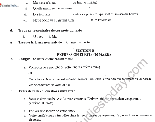 CBSE Class 9 French Question Paper Set D Solved